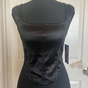 Almost Famous Satin Black Corset-Style Tank Top